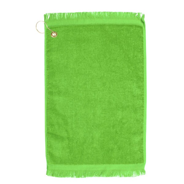 Towelsoft Premium Fringed Velour Golf Towel with Corner Hook &Grommet Placement-Lime - GOLF-EV1407CL-LME