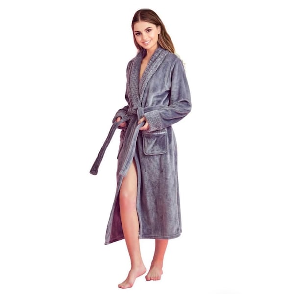 Towelsoft Women Plush Shawl Collar Robe, Fleece Bathrobe, Gray L/XL - PLH-RB-GRY-L