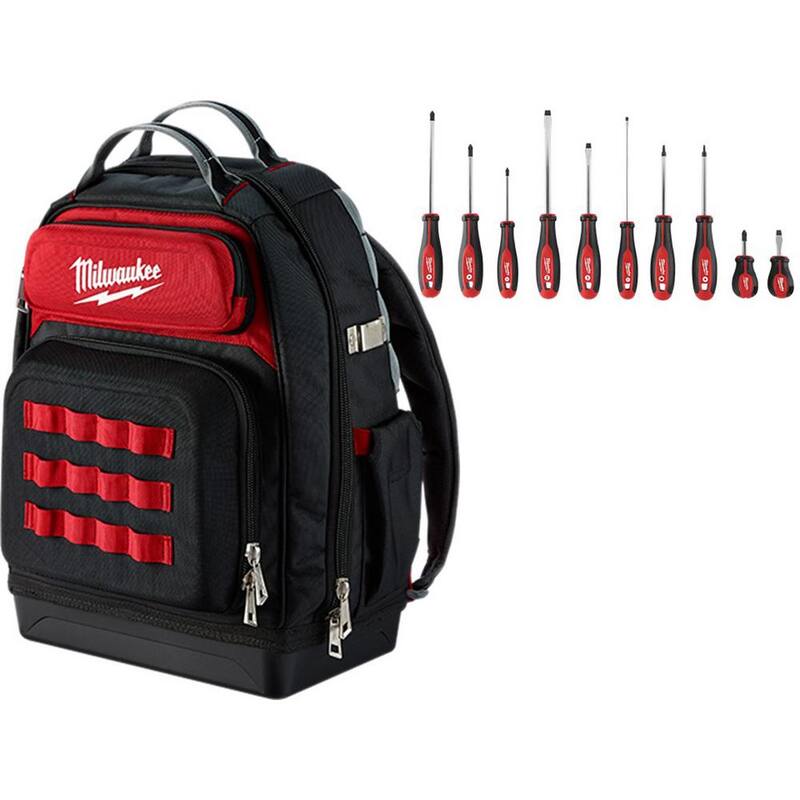 Milwaukee 15 in. Ultimate Jobsite Backpack with Screwdriver Set (11-Piece) - 48-22-8201-48-22-2710