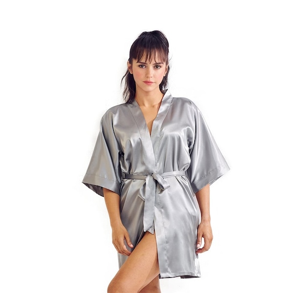 Towelsoft Satin Kimono Silver Short Robe for Women Large/X-Large - SATINR-L-GRY