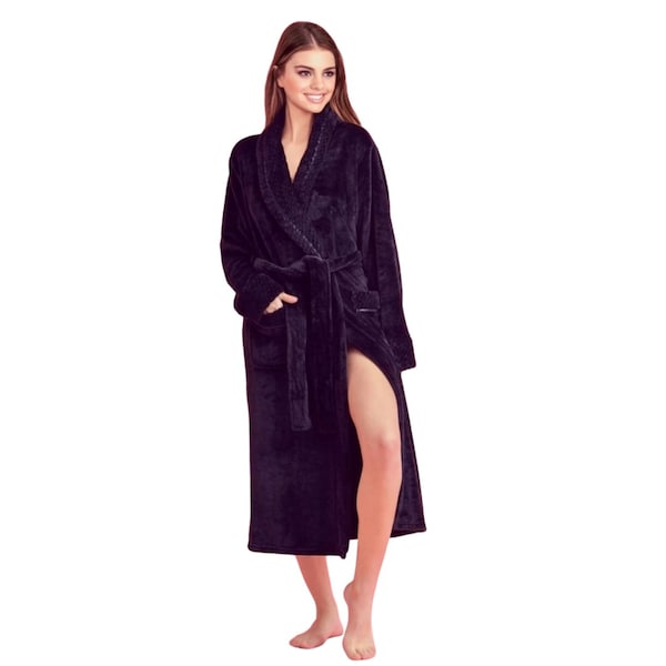 Towelsoft Women Plush Shawl Collar Robe, Fleece Bathrobe, Black XXL/One Size - PLH-RB-BLKXL