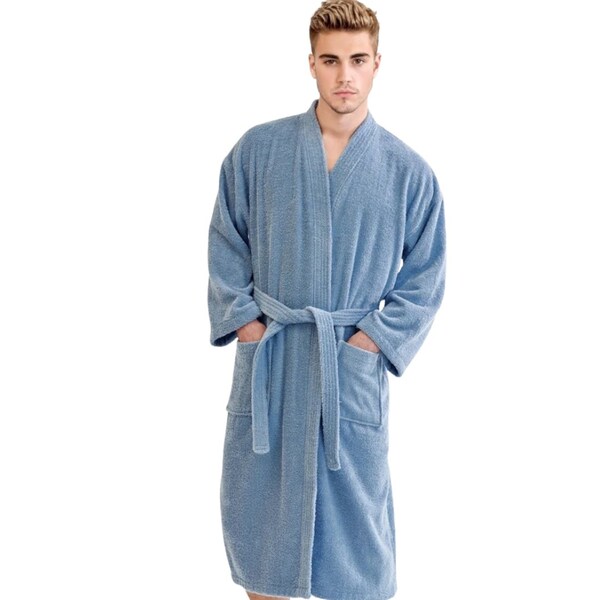 Towelsoft Unisex Men's Terry Light Blue Bathrobe One Size - RM-MEN-TRY-LTBLU-OS