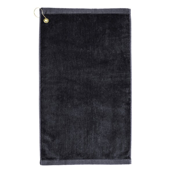 Towelsoft Premium 16 inch x 26 inch Velour Golf Towel with Corner Hook &Grommet Placement-Black - GOLF-GV1201CL-BLK