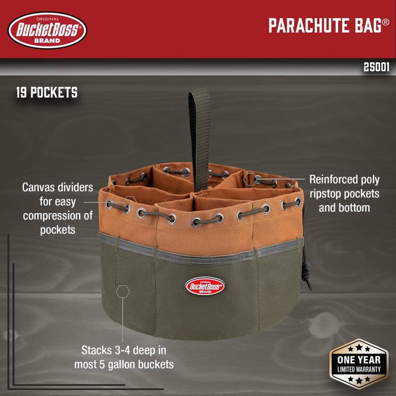 BUCKET BOSS 10 in. Parachute Parts Tool Bag in Brown - 25001