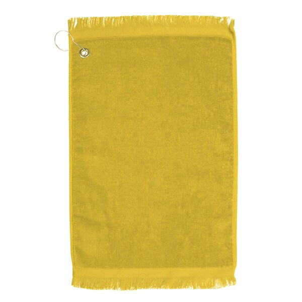 Towelsoft Premium Fringed Velour Golf Towel with Corner Hook &Grommet Placement-Yellow - GOLF-EV1407CL-YLW