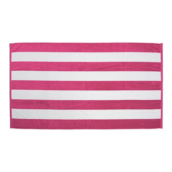 Towelsoft Premium Cabana Stripe Velour Beach Towel 35 inch x 60 inch-Hot Pink - HOME-BV9006-HTPNK