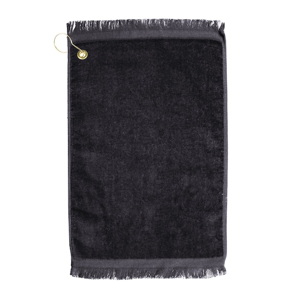 Towelsoft Premium Fringed Velour Golf Towel with Corner Hook &Grommet Placement-Black - GOLF-EV1407CL-BLK