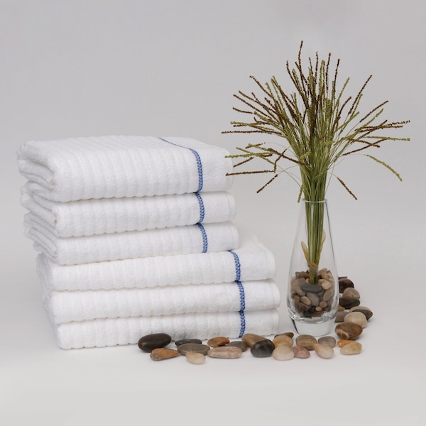 1888 Mills Pool Towel, 24x50, 105 lb, Waves, 12PK - B602-U-WHT-1-6020