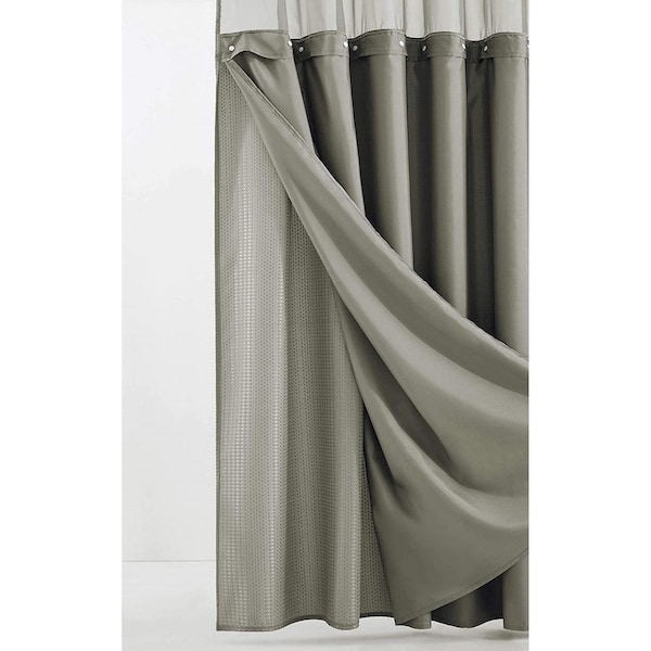 Homeroots 72 x 70 x 1 in. Gray Sheer & Grid Shower Curtain & Liner Set - 399753