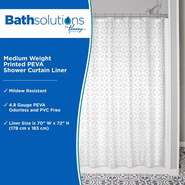 Kenney Mfg Medium Weight Decorative PEVA Shower Liner, 70" W x 72" H, Geo Frost - KN61267
