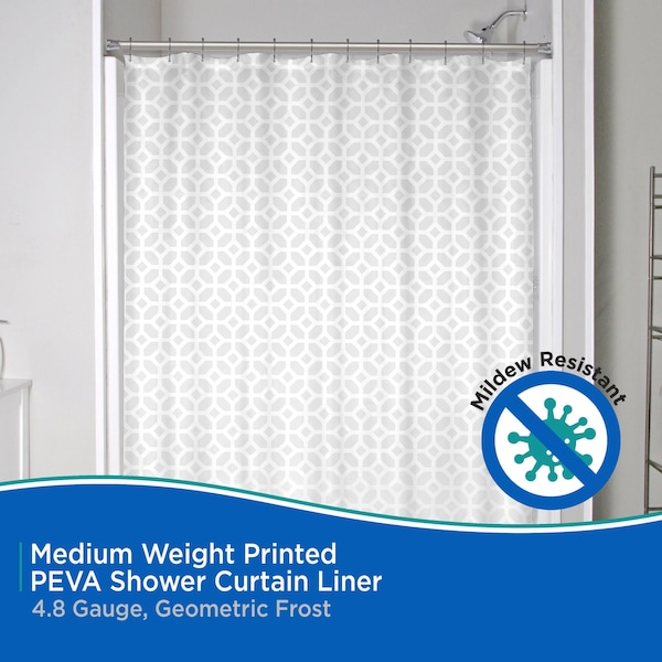 Kenney Mfg Medium Weight Decorative PEVA Shower Liner, 70" W x 72" H, Geo Frost - KN61267