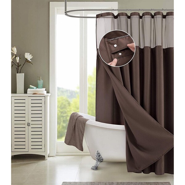 Homeroots 72 x 70 x 1 in. Brown Modern Grid Shower Curtain & Liner Set - 399757