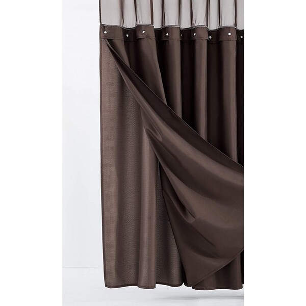 Homeroots 72 x 70 x 1 in. Brown Modern Grid Shower Curtain & Liner Set - 399757