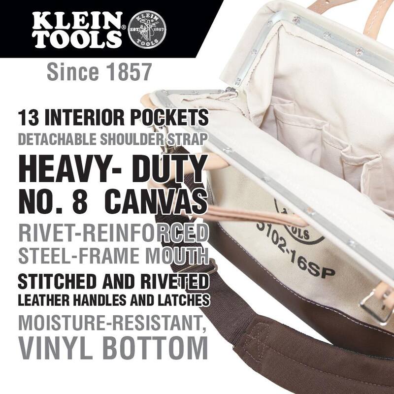 Klein Tools Deluxe Tool Bag, Canvas, 13 Pockets, 16-Inch - 5102-16SP