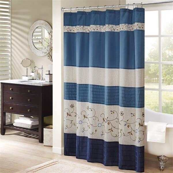 Madison Park Madison Park MP70-3452 Serene Embroidered Shower Curtain - Navy - MP70-3452