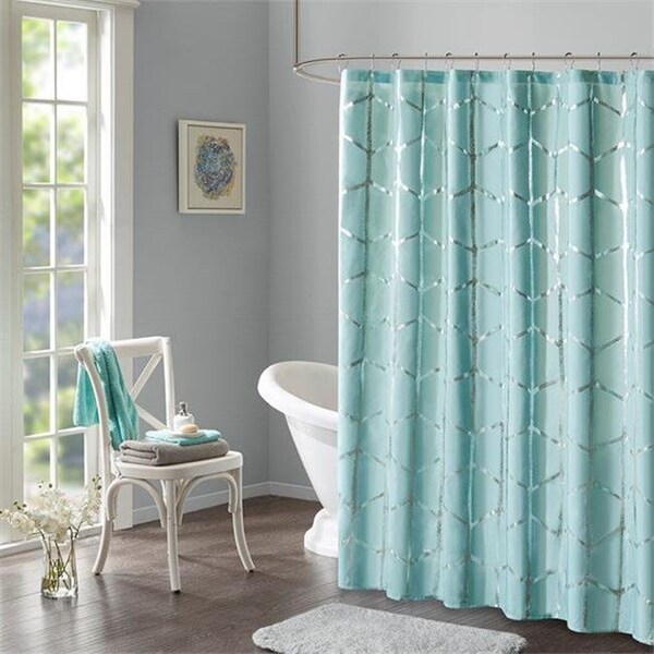 Intelligent Design Intelligent Design ID70-1291 72 x 72 in. Raina Printed Metallic Shower Curtain - Aqua - ID70-1291