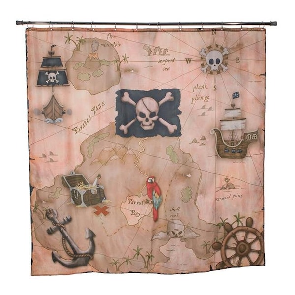 Borders Unlimited Borders Unlimited 70020 Pirates Treasure - Map Shower Curtain - 70020