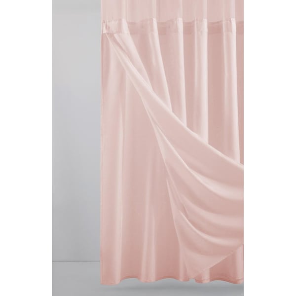 Homeroots 72 x 70 x 1 in. Blush Sheer & Grid Shower Curtain & Liner Set - 399761