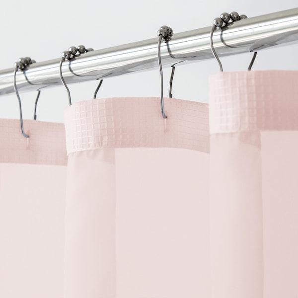 Homeroots 72 x 70 x 1 in. Blush Sheer & Grid Shower Curtain & Liner Set - 399761