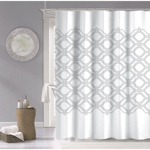 Gfancy Fixtures 72 x 70 x 1 in. Silver & White Printed Lattice Shower Curtain - GF3098189