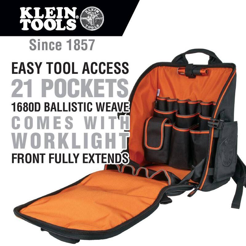 Klein Tools Tradesman Pro 17.25 in. Tool Station Backpack with Worklight - 55655