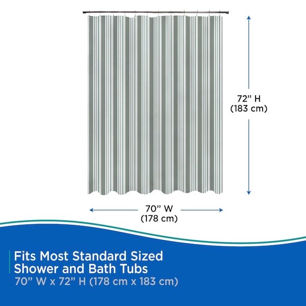 Kenney Mfg Medium Weight Decorative PEVA Shower Liner, 70" W x 72" H, Stripe - KN61286