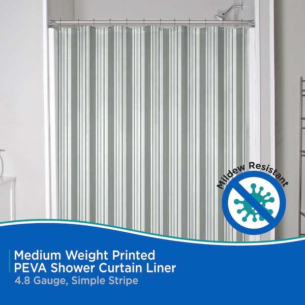 Kenney Mfg Medium Weight Decorative PEVA Shower Liner, 70" W x 72" H, Stripe - KN61286