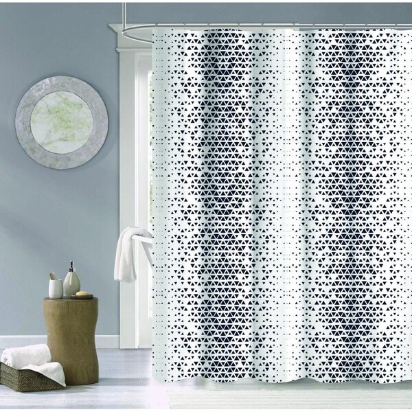 Homeroots 72 x 70 x 1 in. Navy & White Geo Illusion Shower Curtain - 399734