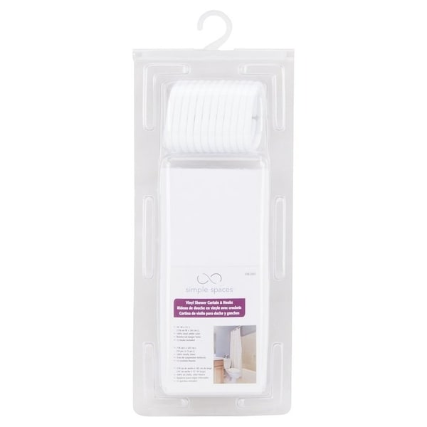 Simple Spaces Shower Curtain, PVC/Vinyl, White, White - SD-626WH-3L