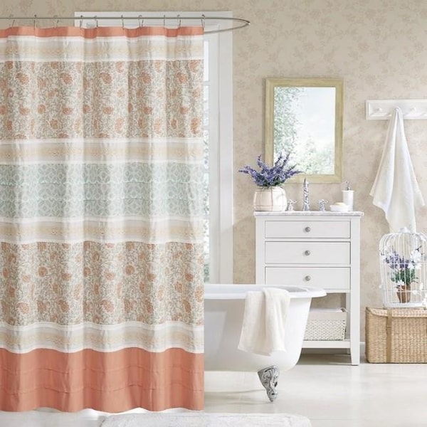 Madison Park Madison Park MP70-3038 Dawn Cotton Shower Curtain; Coral - 72 x 72 in. - MP70-3038