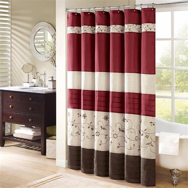 Madison Park Madison Park MP70-644 Serene Embroidered Shower Curtain; Red - MP70-644