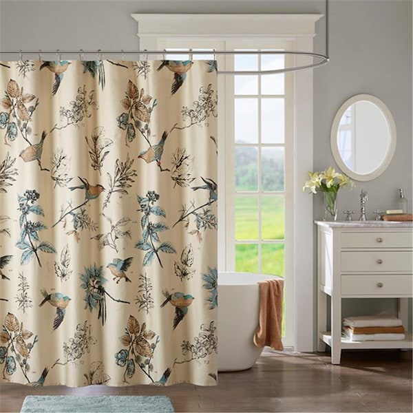 Madison Park 72 x 72 in. Quincy Printed Cotton Shower Curtain - Khaki - MP70-4246