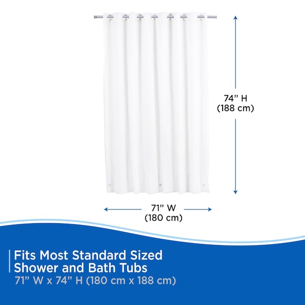 Kenney Mfg FlexHook Medium Weight PEVA Shower Curtain Liner, 71in W x 74in H, White - KN61377