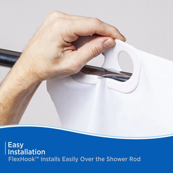 Kenney Mfg FlexHook Medium Weight PEVA Shower Curtain Liner, 71in W x 74in H, White - KN61377