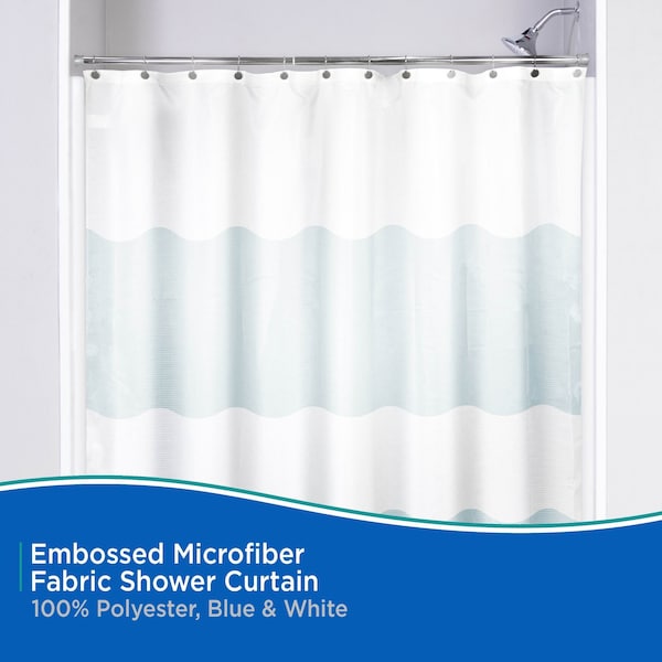 Kenney Mfg Embossed Microfiber Fabric Shower Curtain, 70in W x 72in H, Blue and White - KN61173PS