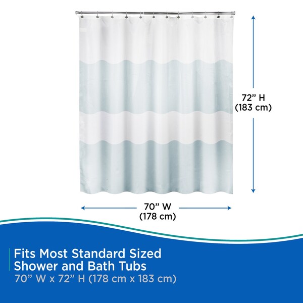 Kenney Mfg Embossed Microfiber Fabric Shower Curtain, 70in W x 72in H, Blue and White - KN61173PS