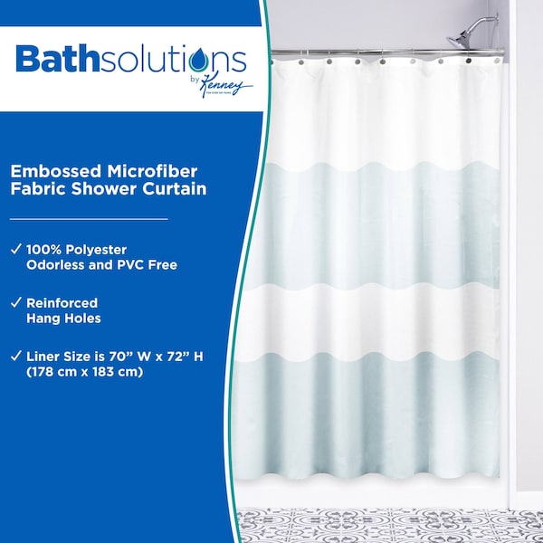 Kenney Mfg Embossed Microfiber Fabric Shower Curtain, 70in W x 72in H, Blue and White - KN61173PS