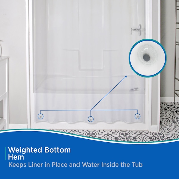 Kenney Mfg Medium Weight PEVA Shower Curtain Liner, 70in W x 72in H, Clear, 2-Pack - KN61443PK2