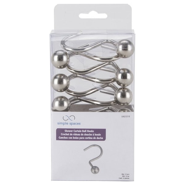 Prosource Ball Shower Curtin Hook, 1-1/16 in Opening, Steel, Brushed Nickel, 1-3/4 in W, 2-7/8 in H - SD-CBH-SN