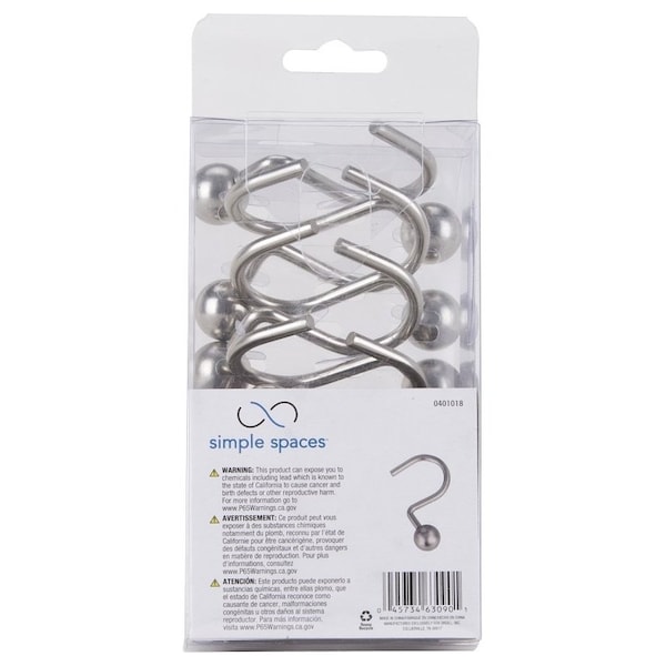 Prosource Ball Shower Curtin Hook, 1-1/16 in Opening, Steel, Brushed Nickel, 1-3/4 in W, 2-7/8 in H - SD-CBH-SN