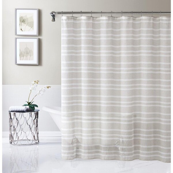 Homeroots 72 x 70 x 1 in. Taupe & White Striped Shower Curtain - 399767