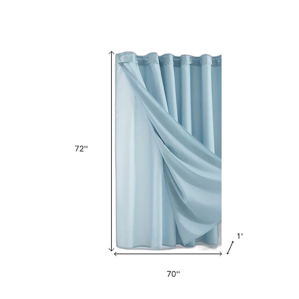 Homeroots 72 x 70 x 1 in. Light Blue Sheer & Grid Shower Curtain & Liner Set - 399760