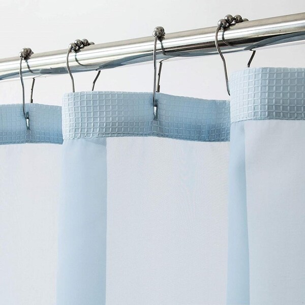 Homeroots 72 x 70 x 1 in. Light Blue Sheer & Grid Shower Curtain & Liner Set - 399760