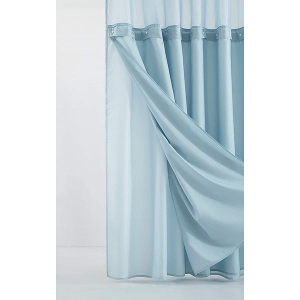 Homeroots 72 x 70 x 1 in. Light Blue Sheer & Grid Shower Curtain & Liner Set - 399760