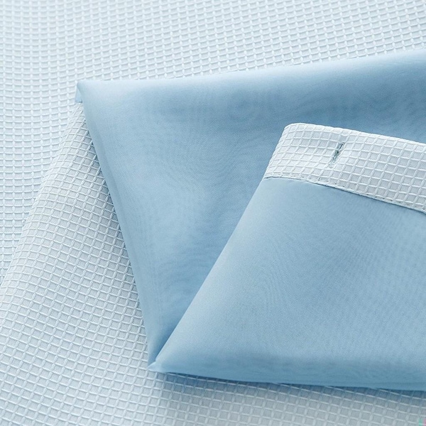 Homeroots 72 x 70 x 1 in. Light Blue Sheer & Grid Shower Curtain & Liner Set - 399760