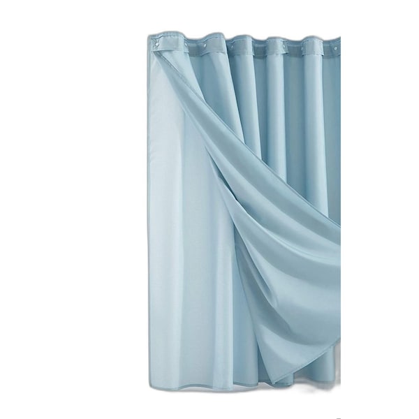 Homeroots 72 x 70 x 1 in. Light Blue Sheer & Grid Shower Curtain & Liner Set - 399760