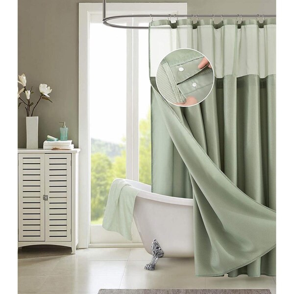 Gfancy Fixtures 72 x 70 x 1 in. Sage Green Modern Grid Shower Curtain & Liner Set - GF3096896