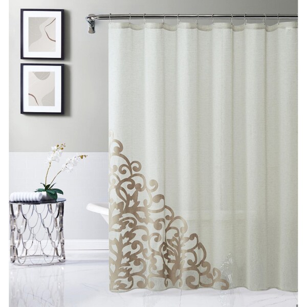 Homeroots 72 x 70 x 1 in. Gold Contemporary Velvet Scroll Shower Curtain - 399762