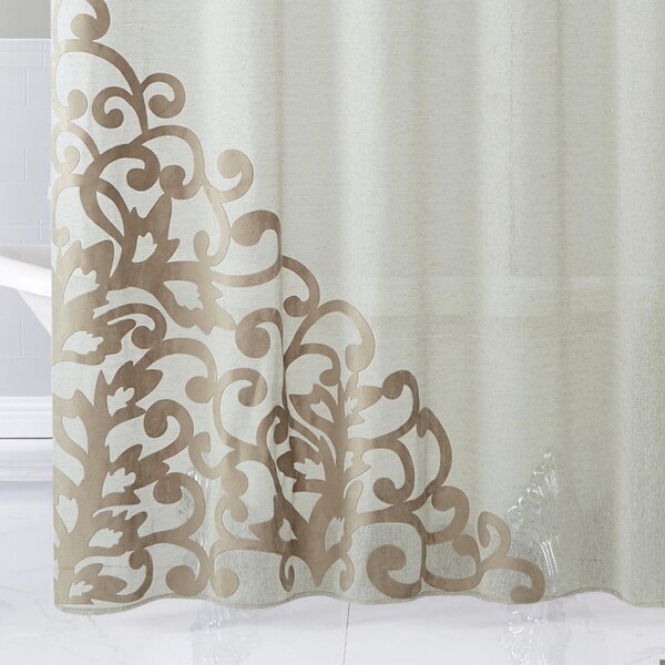 Homeroots 72 x 70 x 1 in. Gold Contemporary Velvet Scroll Shower Curtain - 399762