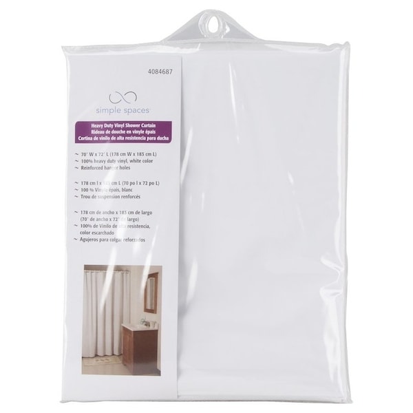 Simple Spaces Shower Curtain, Vinyl, White, White - SD-MCP01-W3L
